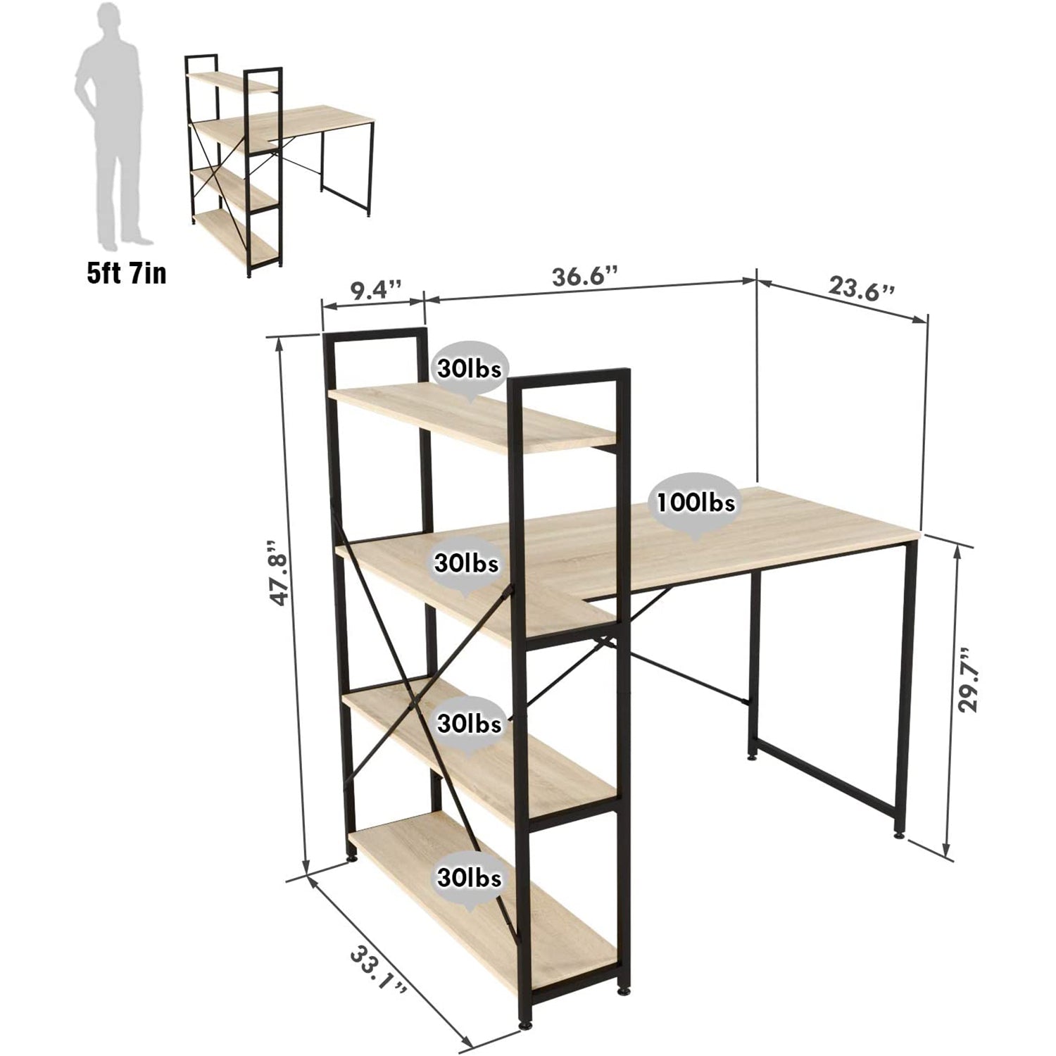 Nost & Host L Shaped Contemporary Home Office Computer Desk with Shelves, Oak - VMInnovations