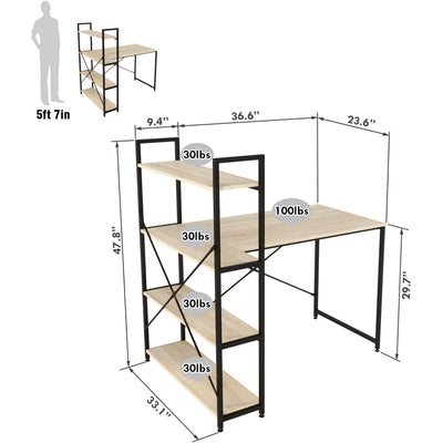 Nost & Host L Shaped Contemporary Home Office Computer Desk with Shelves, Oak - VMInnovations