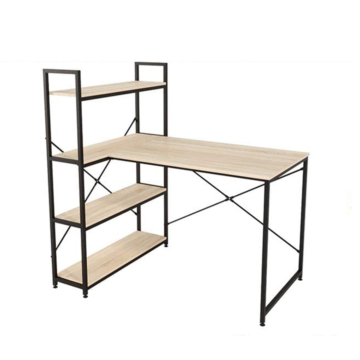 Nost & Host L Shaped Contemporary Home Office Computer Desk with Shelves, Oak - VMInnovations