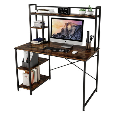 Bestier Computer 47" Office Desk Workstation with Storage Shelves, Brown (Used)