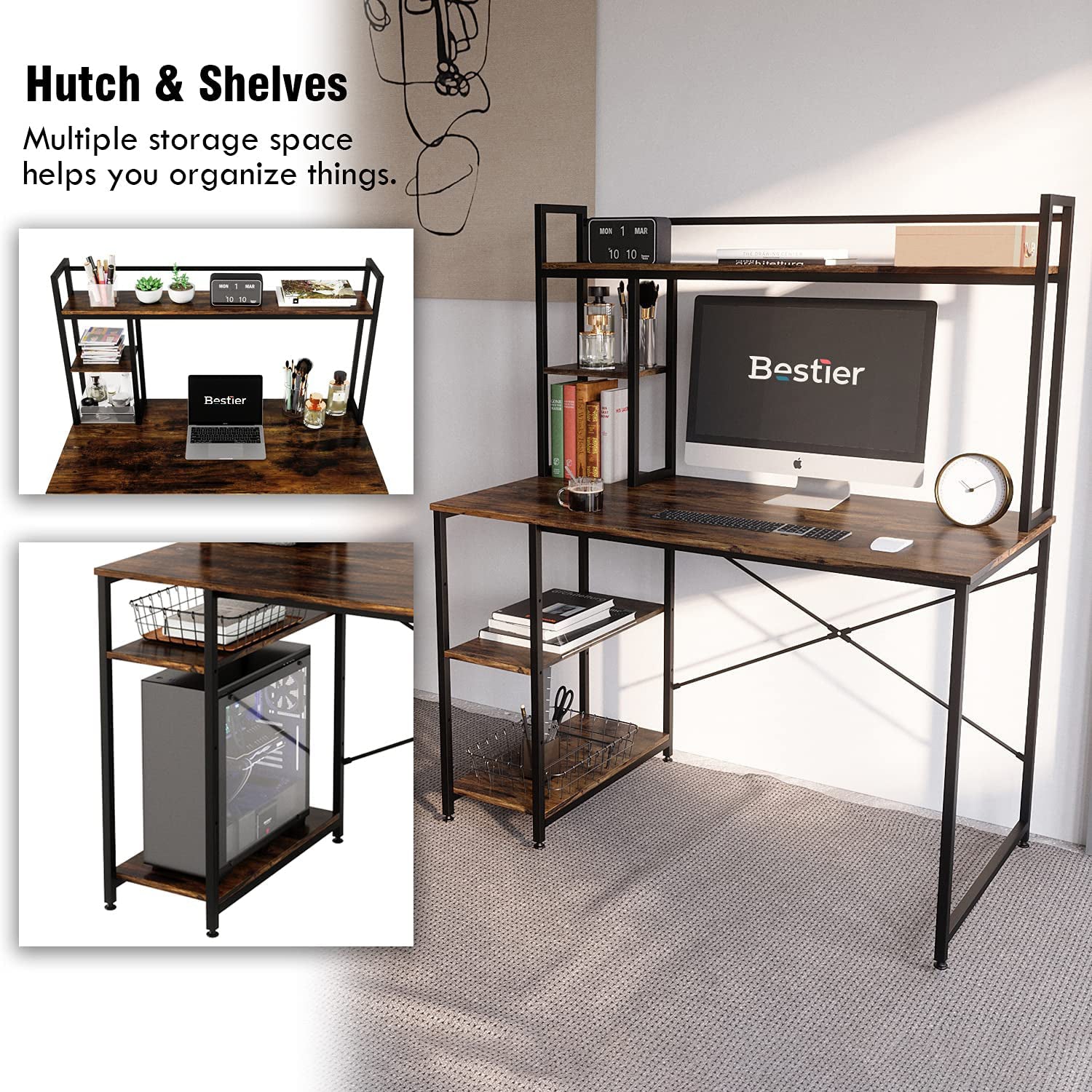 Bestier Computer 47" Office Desk Workstation with Storage Shelves (Open Box) - VMInnovations