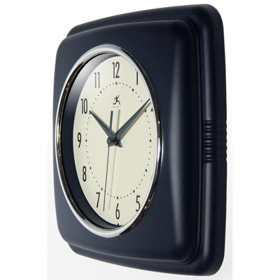 Infinity Instruments 9 Inch Silent Square Retro Clock, Sailor Blue (Open Box)