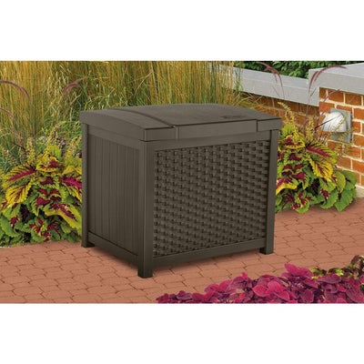 Suncast Wicker Outdoor Storage & Seat & Wicker Outdoor Patio Storage Deck Box - VMInnovations