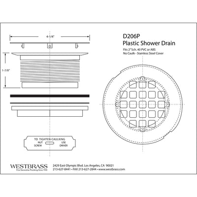 D206P-62 Plastic Shower Drain Grid Cover Kit for 2" Dia Pipes, (Open Box)