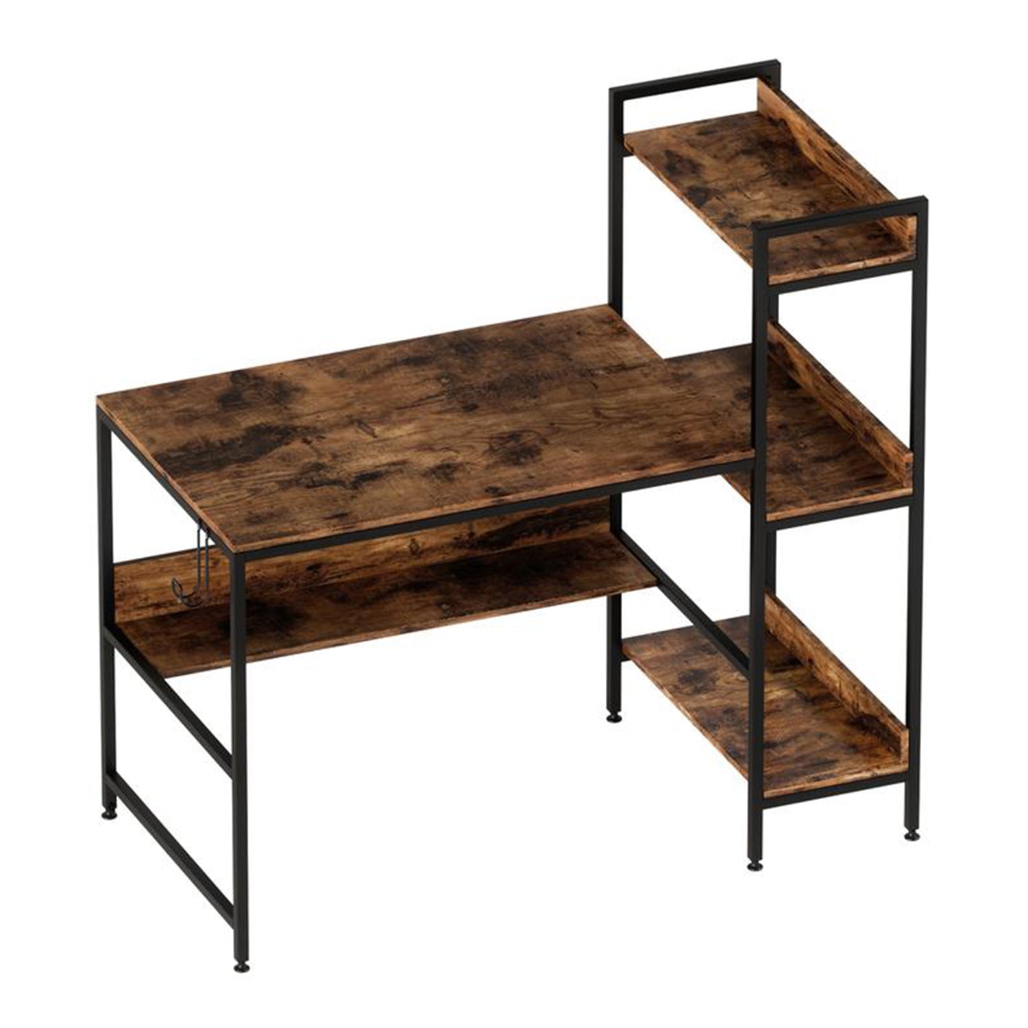 Bestier Computer Office Desk Workstation w/ Storage Shelves & Hook, Rustic Brown - VMInnovations