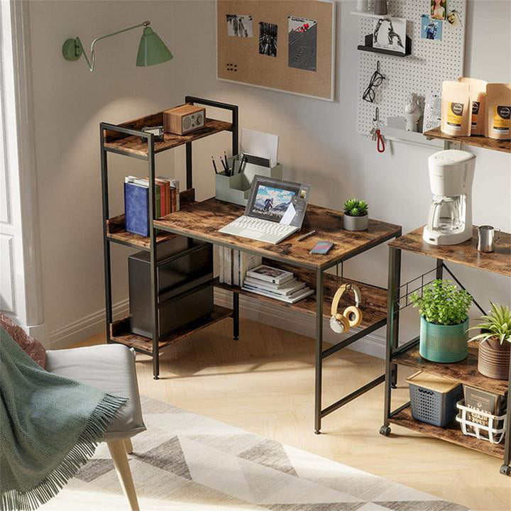 Bestier Computer Office Desk Workstation w/ Storage Shelves & Hook (Open Box)