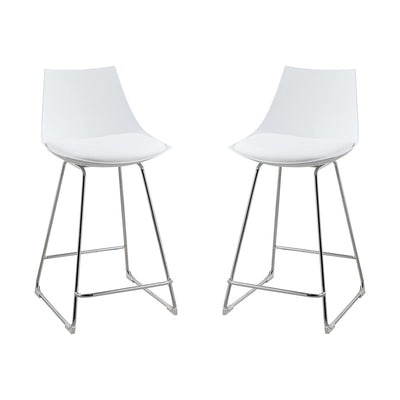 Wallace & Bay 24 Inch SH Neo White Plastic Bar Stool with Cushion Seat (2 Pack)