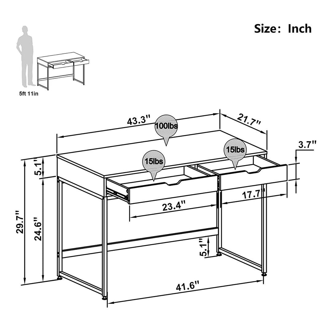 Bestier Office Writing Computer Workstation Desk w/ 2 Drawers, 43.3", Oak (Used)