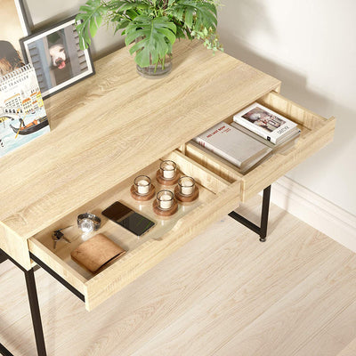 Bestier Office Writing Computer Workstation Desk w/ 2 Drawers, 43.3", Oak (Used) - VMInnovations