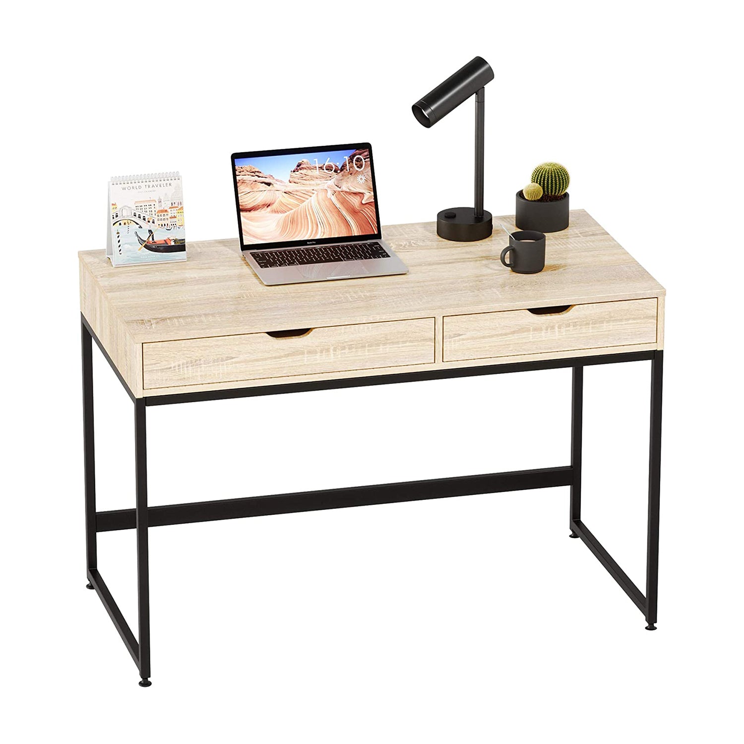Bestier Office Writing Computer Workstation Desk w/ 2 Drawers, 43.3", Oak (Used) - VMInnovations