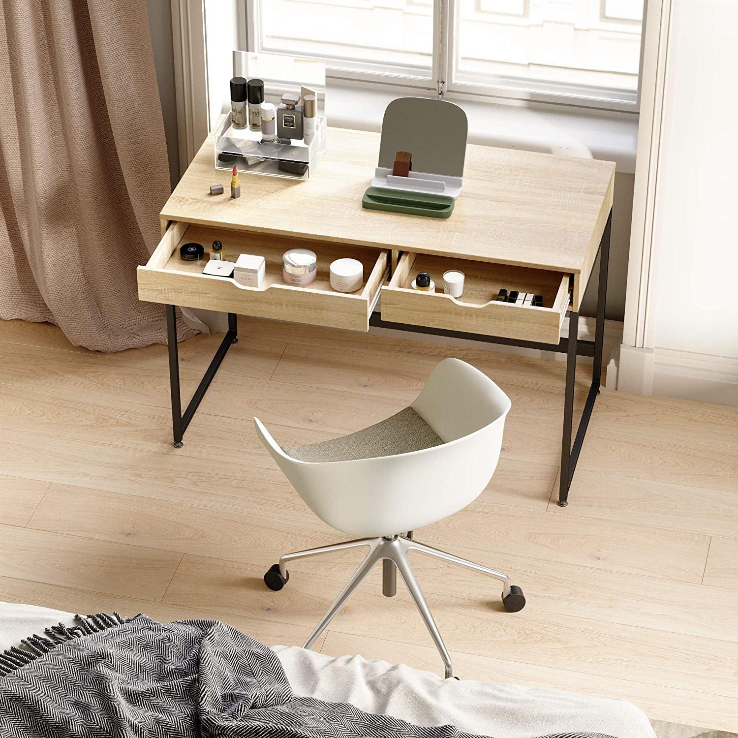 Bestier Office Writing Computer Workstation Desk w/ 2 Drawers, 43.3", Oak (Used) - VMInnovations