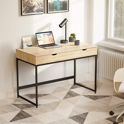 Bestier Office Writing Computer Workstation Desk w/ 2 Drawers, 43.3", Oak (Used) - VMInnovations