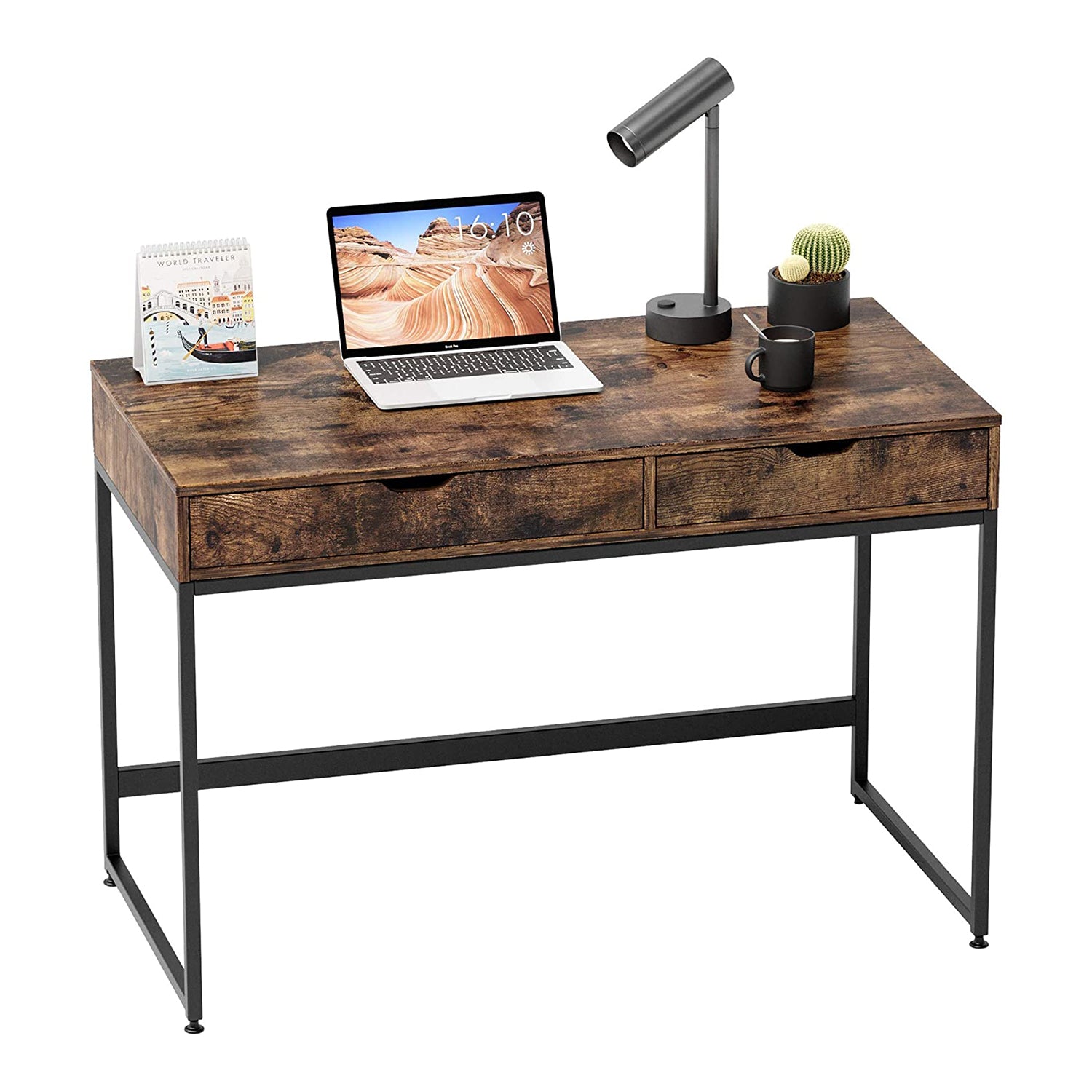 Bestier Office Writing Computer Workstation Home Office Desk w/ 2 Drawers, Brown - VMInnovations