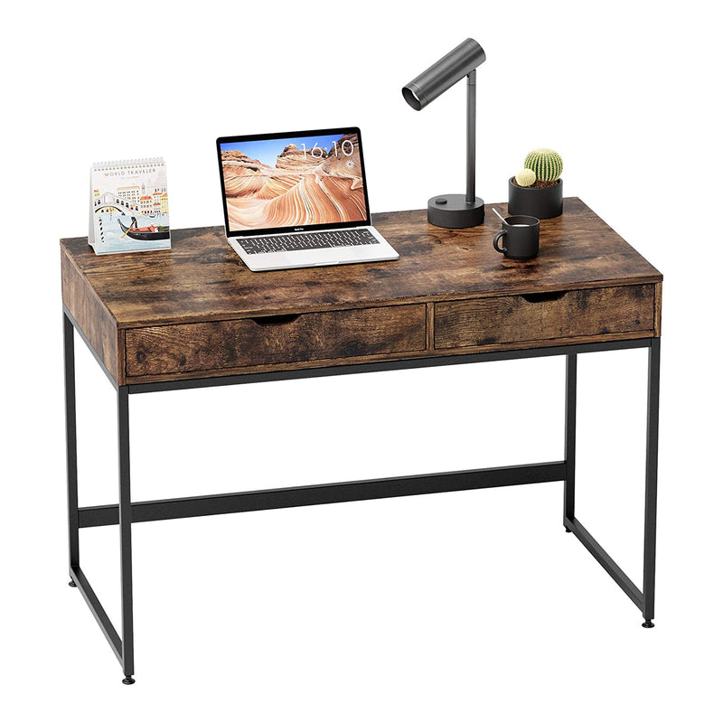Bestier Office Writing Computer Workstation Home Office Desk w/ 2 Drawers, Brown