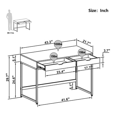 Bestier Office Writing Computer Workstation Office Desk w/ 2 Drawers (Open Box)