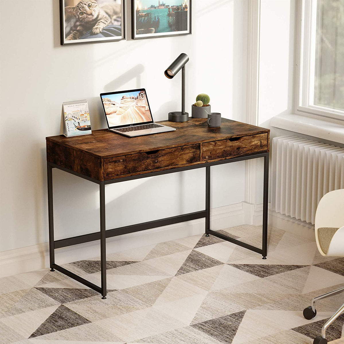 Bestier Office Computer Workstation Office Desk w/ 2 Drawers, Brown (For Parts)