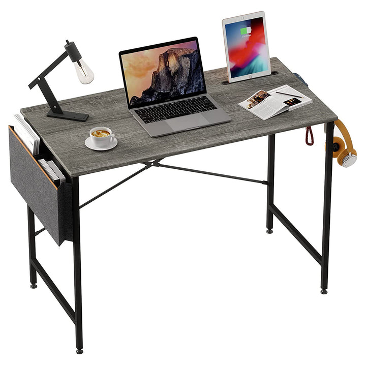 Bestier Computer Office Desk with Storage Bag & Hook, Gray, 39 Inch (Open Box)