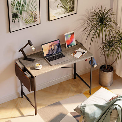Bestier Computer Office Desk with Storage Bag & Hook, Gray, 39 Inch (Open Box) - VMInnovations
