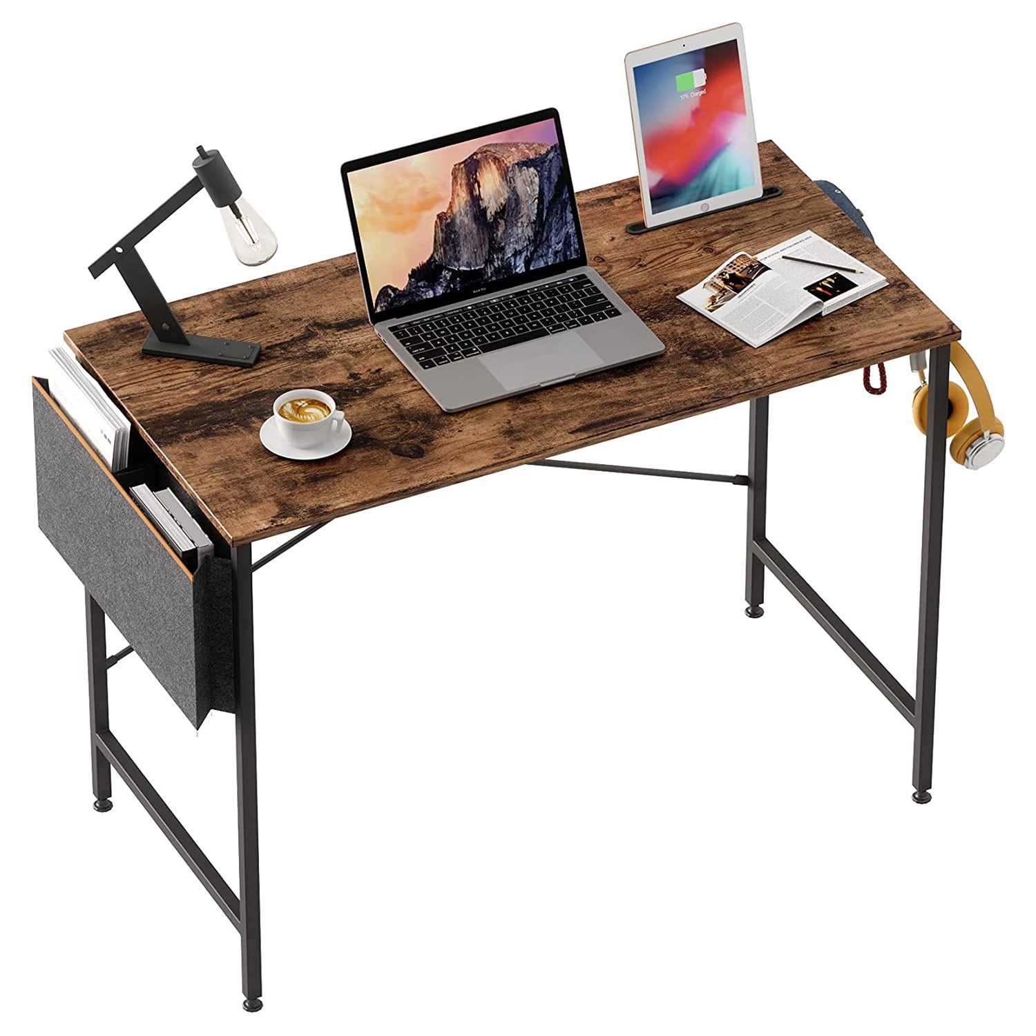Bestier Office Desk Workstation with Storage Bag, Rustic Brown, 39in (Open Box) - VMInnovations
