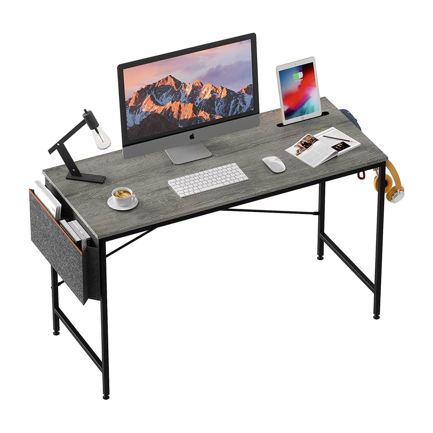 Bestier 47 Inch Simple Style Office Study Desk with Storage Bag, Gray (Open Box) - VMInnovations
