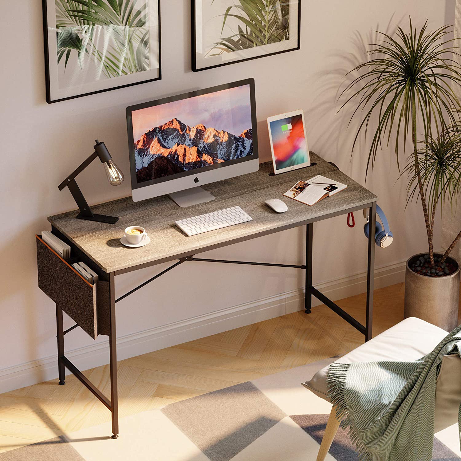 Bestier 47" Modern Simple Style Office Study Desk with Storage Bag, Gray (Used) - VMInnovations