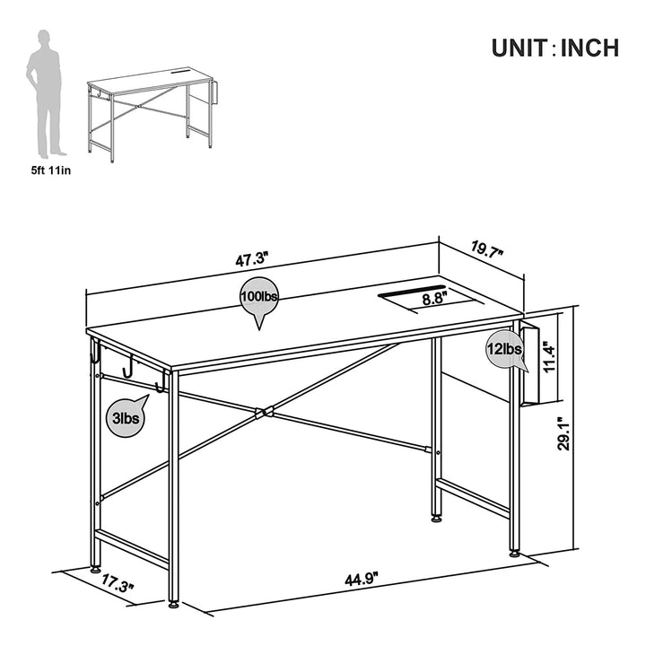 Bestier 47 Inch Modern Simple Style Office Study Desk with Storage Bag(Open Box)