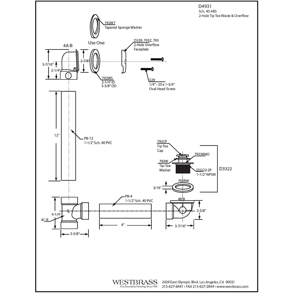 Westbrass ABS Waste Overflow Tip Toe Bath Drain, Oil Rubbed Bronze (Open Box)