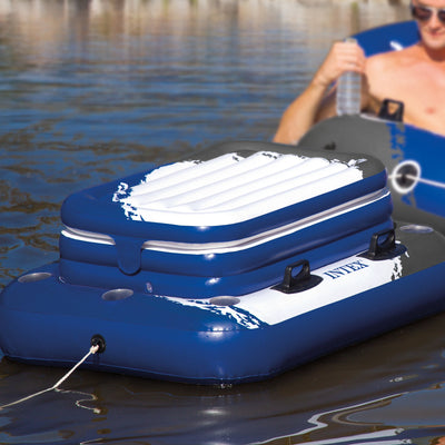 Intex Island Pool Lake Raft Lounger w/ Inflatable 72 Can Beverage Cooler Float