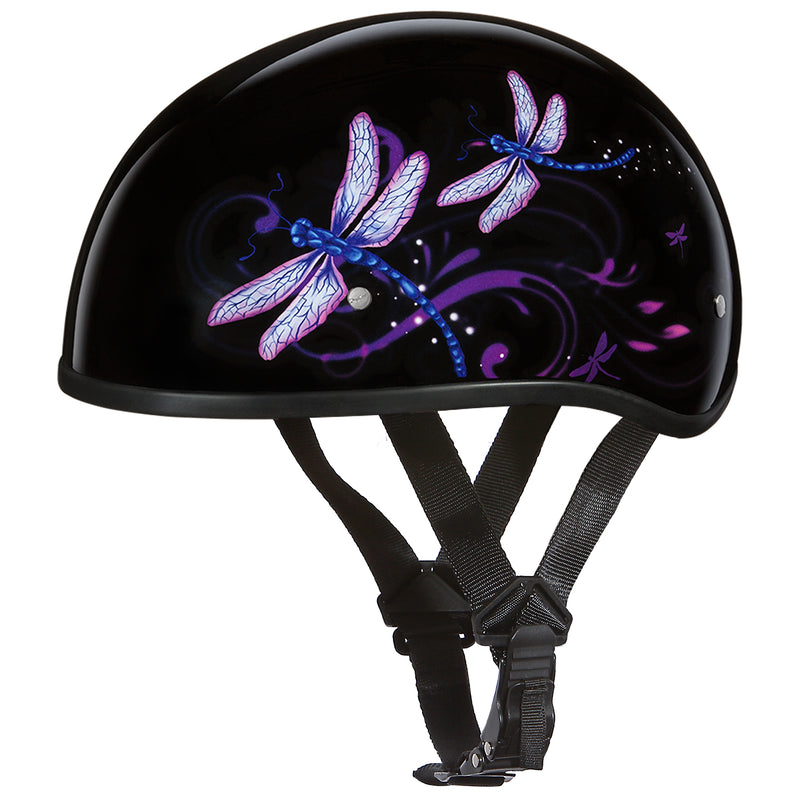 Daytona Helmets Motorcycle Half Helmet Skull Cap, Large, Gloss Black, Dragonfly