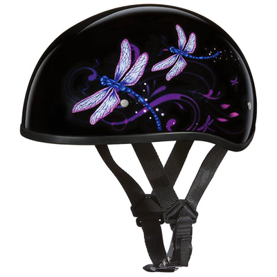 Daytona Helmets Motorcycle Half Helmet Skull Cap, Medium, Gloss Black, Dragonfly