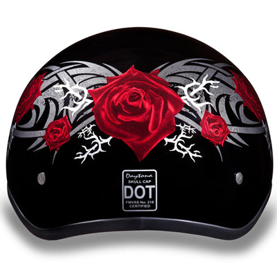 Daytona Helmets Motorcycle Half Helmet Skull Cap, Small, High Gloss Black, Rose