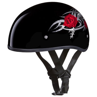 Daytona Helmets Motorcycle Half Helmet Skull Cap, Small, High Gloss Black, Rose