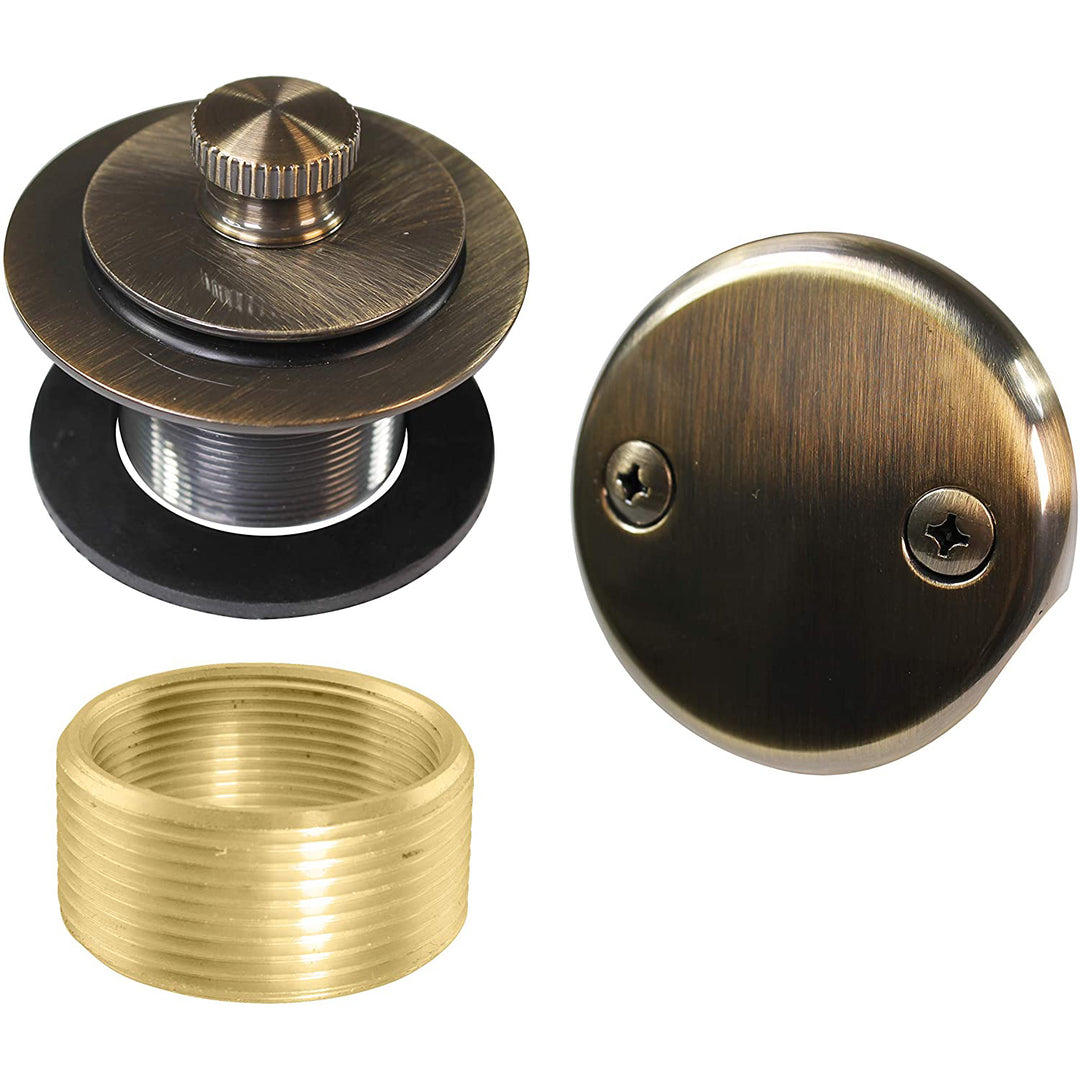 Westbrass 1.5 Inch Twist & Close Bathtub Trim Set with Faceplate, Antique Brass