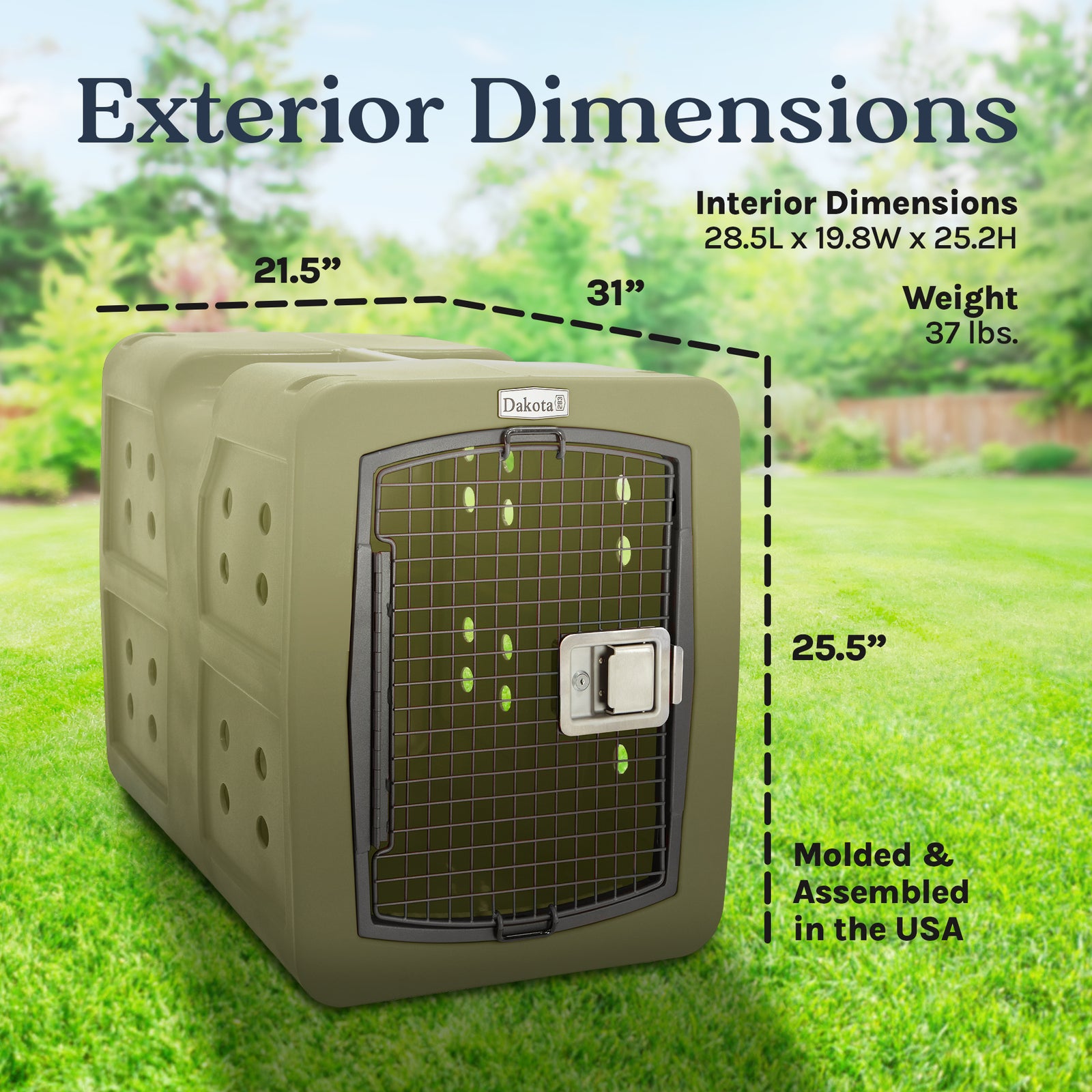 Dakota Medium Easy to Clean Dog Kennel w/ Handle & Latching Door, Olive (Used) - VMInnovations