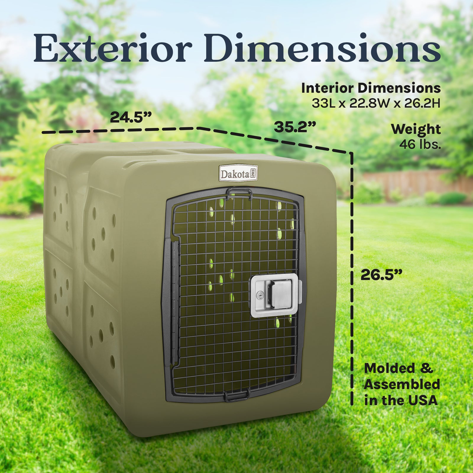 Dakota 283 G3 Large Easy to Clean Dog Kennel w/ Handle & Latching Door, Olive - VMInnovations