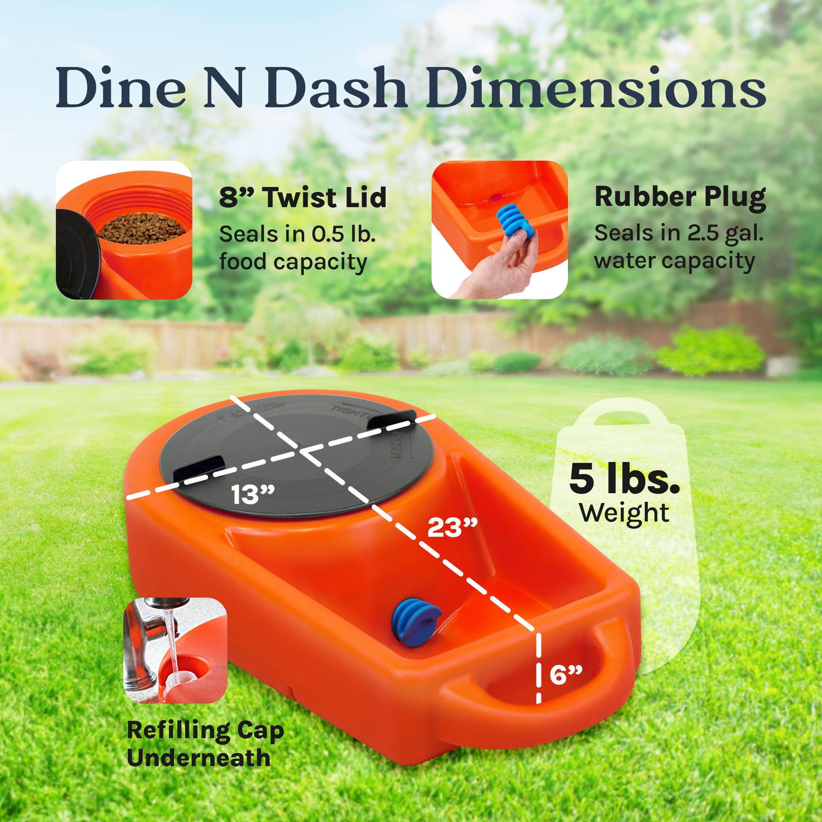 Dakota 283 Dine N Dash Large Pets Feeding and Watering System with Lid, Orange - VMInnovations