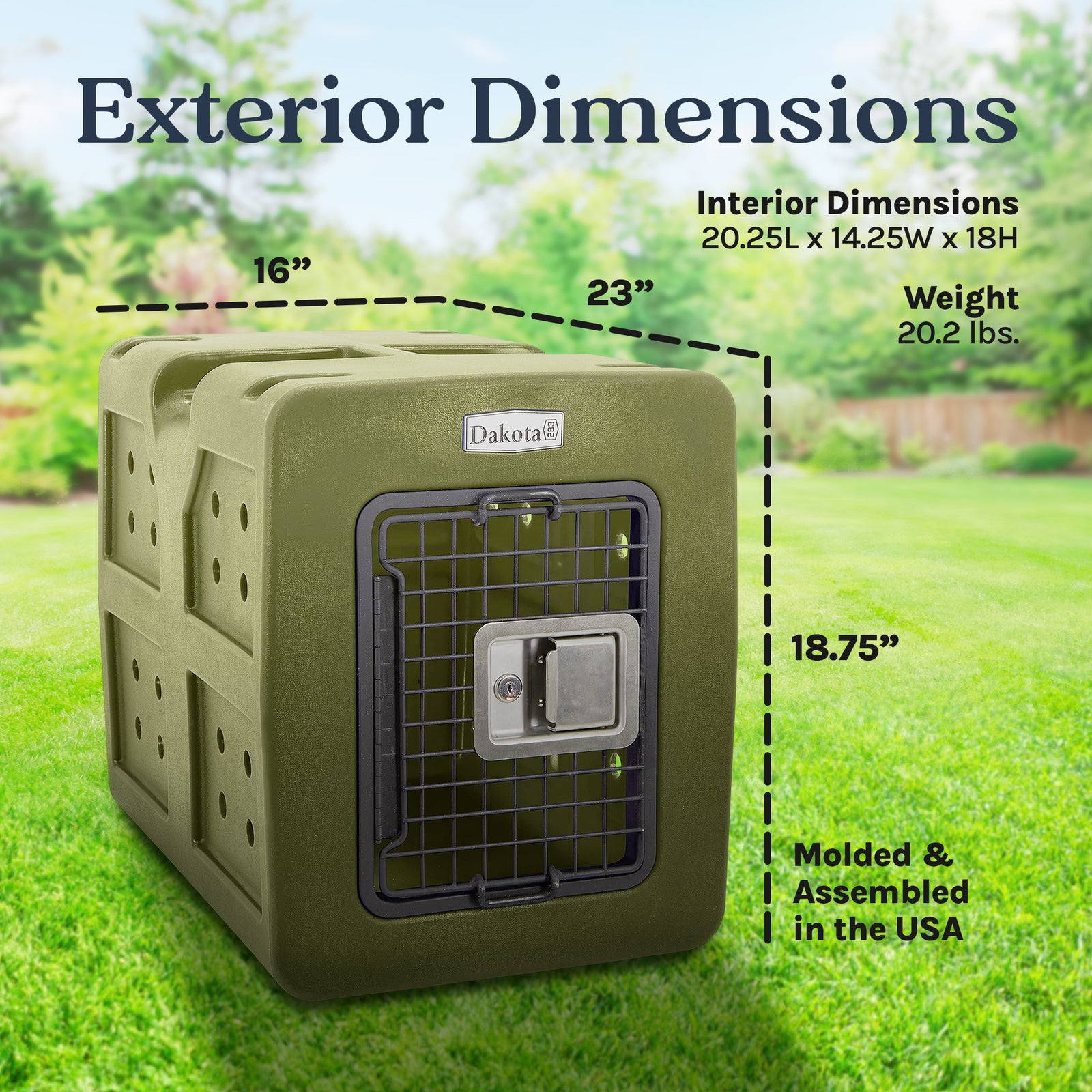 Dakota 283 G3 Small Easy To Clean Dog Kennel w/ Handle & Latching Door, Olive - VMInnovations