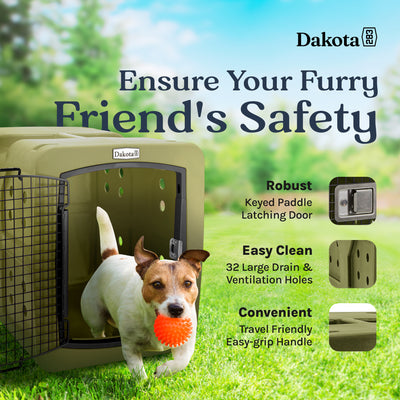 Dakota Medium Easy to Clean Dog Kennel w/ Handle & Latching Door, Olive (Used) - VMInnovations