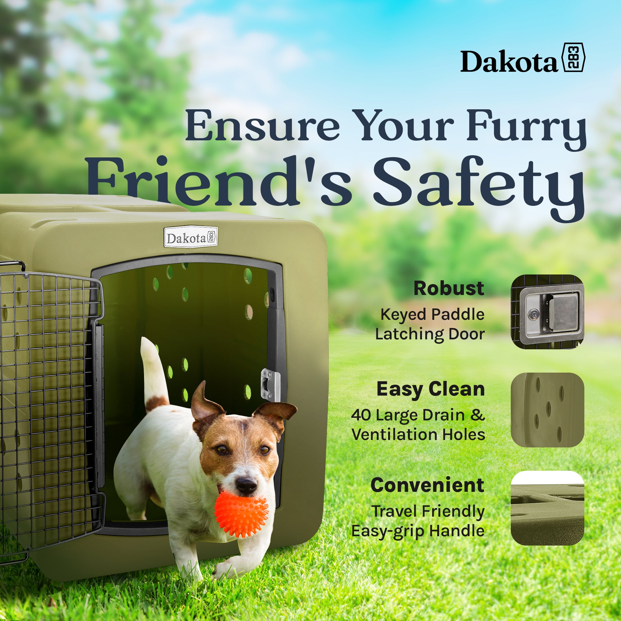 Dakota 283 G3 Large Easy to Clean Kennel w/ Handle & Latching Door, Olive (Used) - VMInnovations