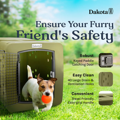 Dakota 283 G3 Large Easy to Clean Kennel w/ Handle & Latching Door, Olive (Used) - VMInnovations