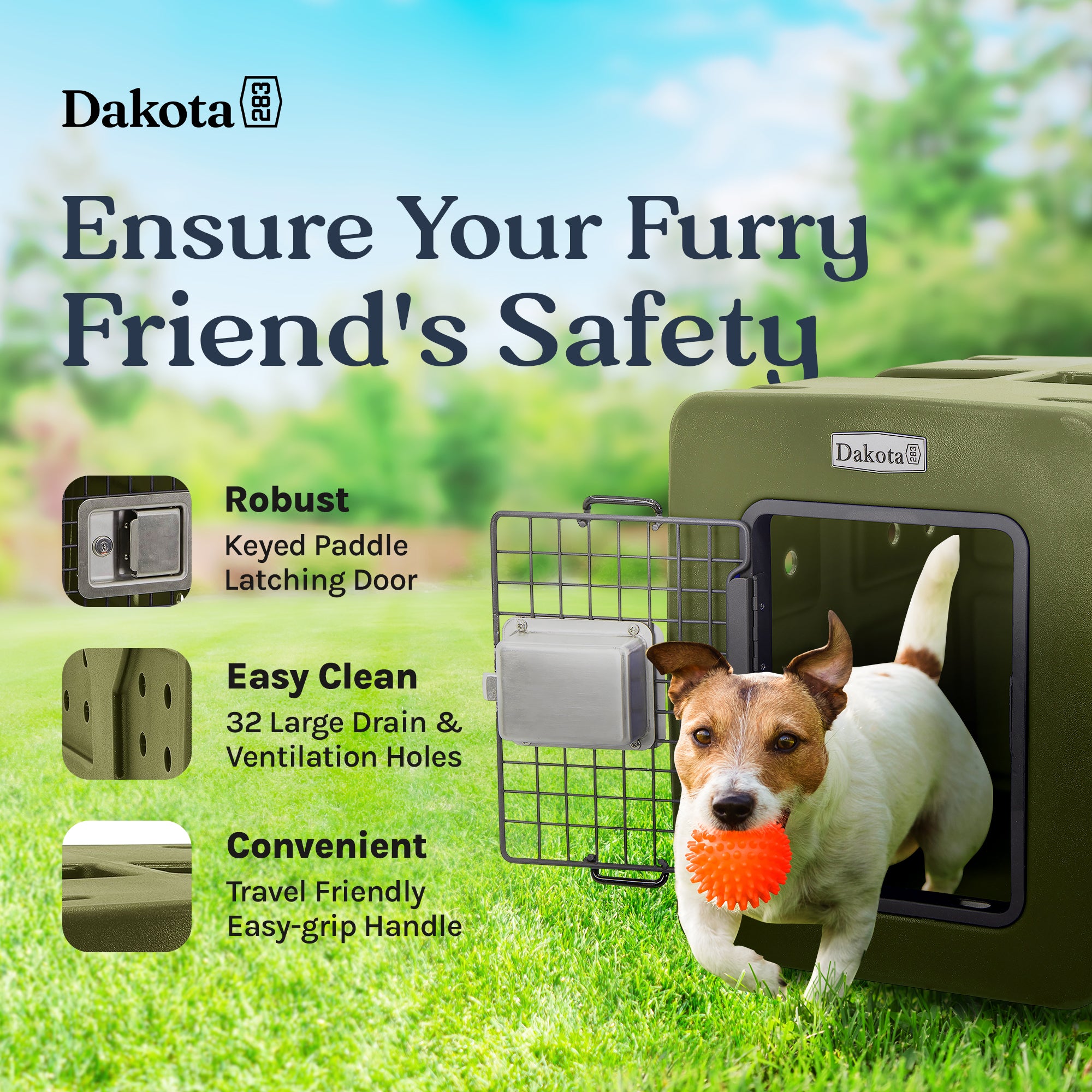 Dakota G3 Small Easy To Clean Dog Kennel w/ Handle & Latching Door, Olive (Used) - VMInnovations