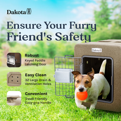 Dakota Easy To Clean Kennel w/ Handle & Latching Door, Coyote Granite (Open Box) - VMInnovations