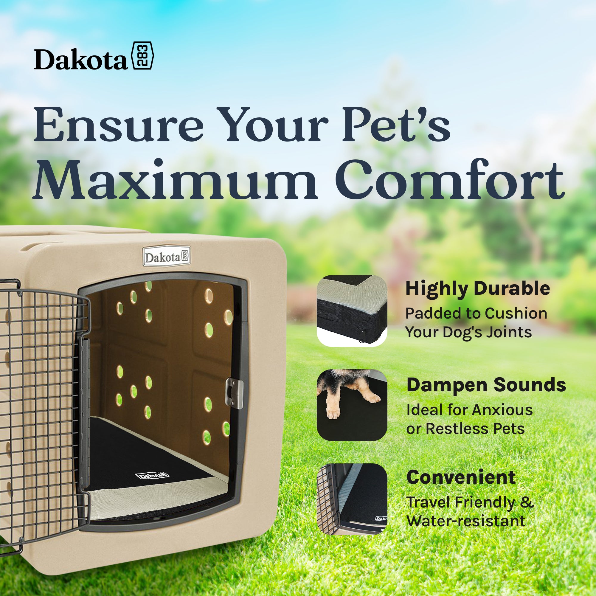 Dakota Washable Portable Padded Kennel Mat Bed for Dogs/Pets, Large (Open Box) - VMInnovations