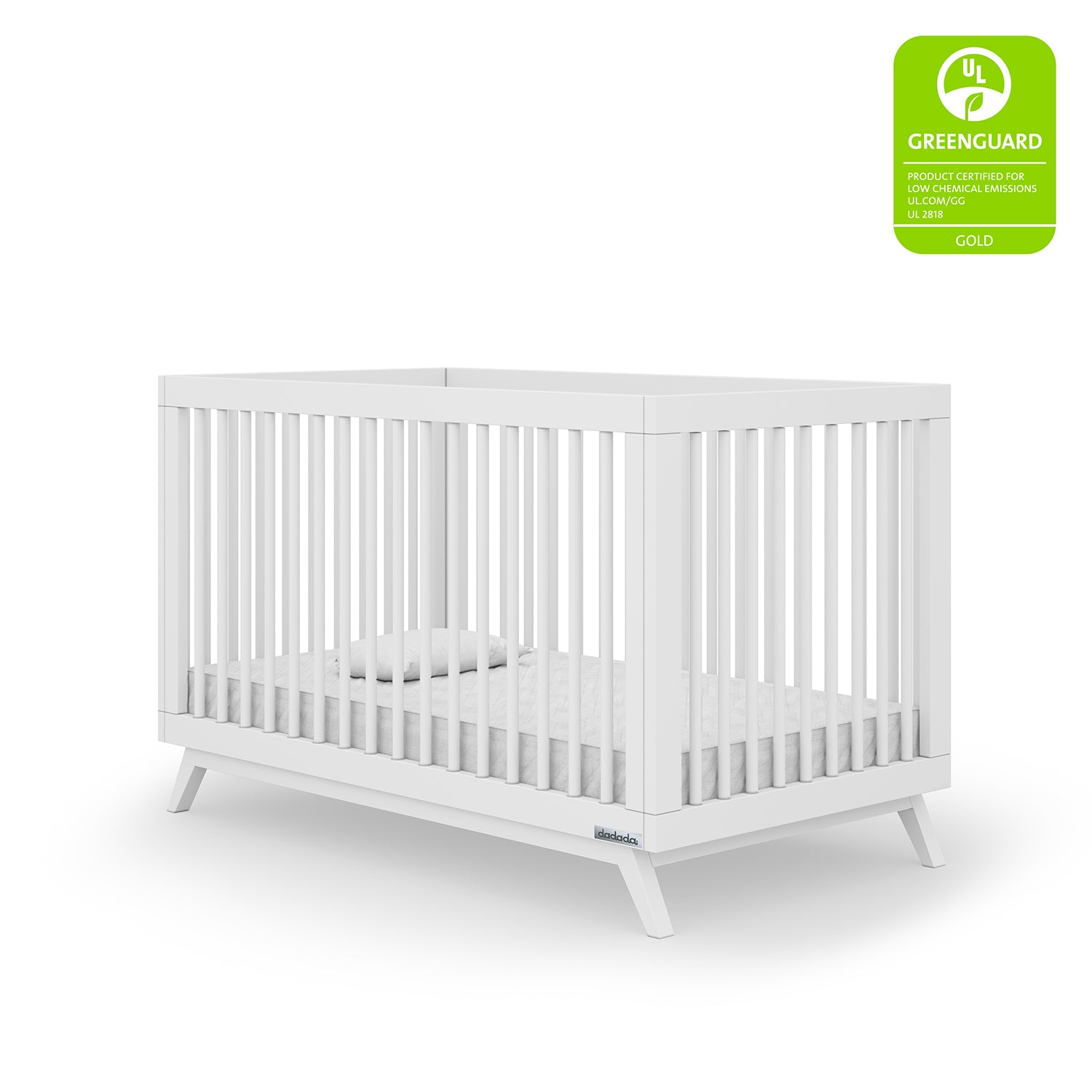 dadada Soho 3 in 1 Solid Beech Wood Convertible Baby Crib to Toddler Bed, White