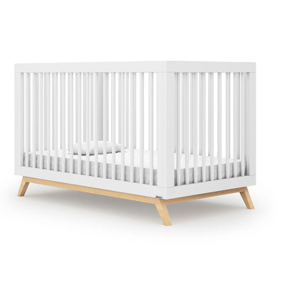 dadada Soho 3 in 1 Solid Wood Convertible Crib to Toddler Bed, White and Natural