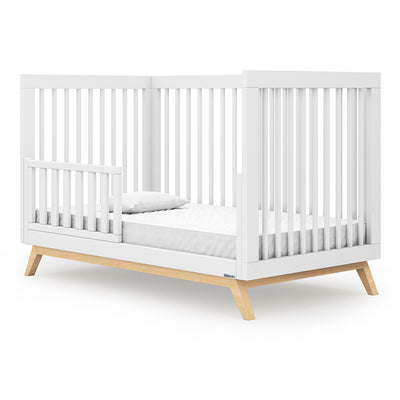 dadada Soho 3 in 1 Solid Wood Convertible Crib to Toddler Bed, White and Natural