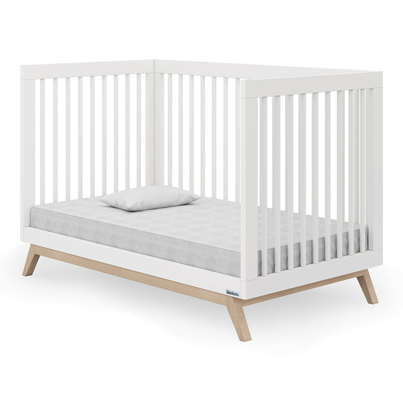 dadada Soho 3 in 1 Solid Wood Convertible Crib to Toddler Bed, White and Natural