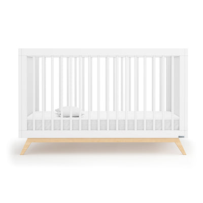 dadada Soho 3 in 1 Solid Wood Convertible Crib to Toddler Bed, White and Natural