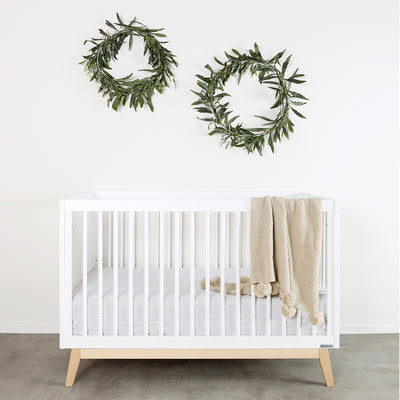dadada Soho 3 in 1 Solid Wood Convertible Crib to Toddler Bed, White and Natural