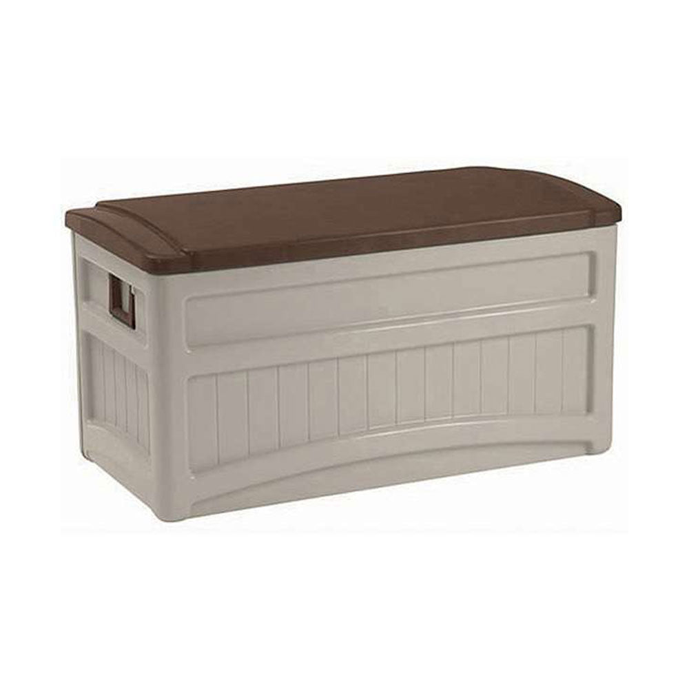 Suncast 73 Gallon Outdoor Patio Resin Deck Storage Chest Box with Wheels, Taupe - VMInnovations